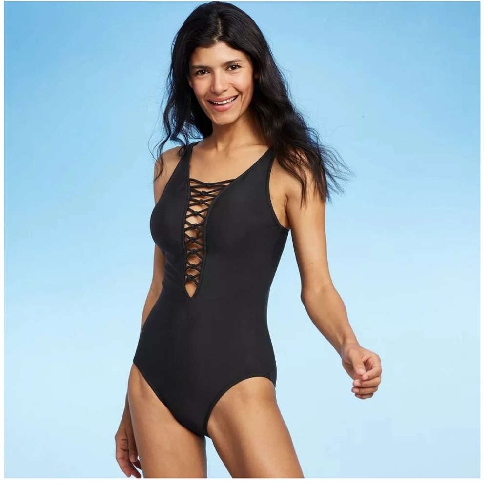 - NWT- Aqua Green Women's Lace-Up One Piece Swimsuit - Size L